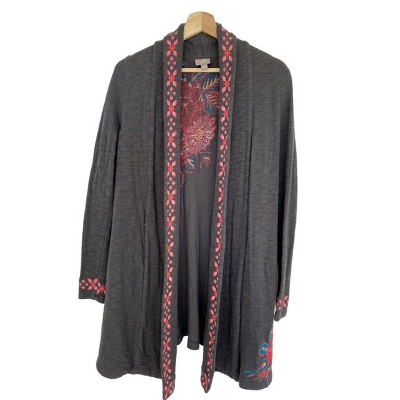 J.JILL XS Duster Cardigan Boho Open Style Floral Embroidered Thick CottonPockets - Picture 2 of 10